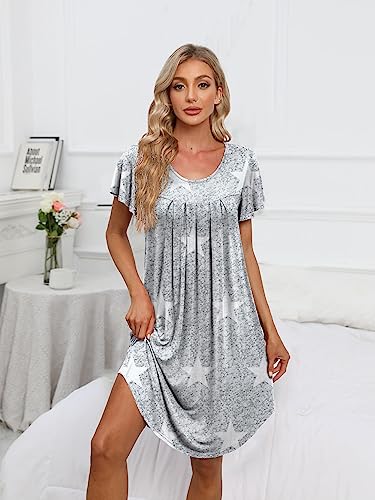 Bestshow Pleated Nightgown Soft Nightshirt Sleep Pajama Dress Short Sleepshirt Loungewear Sleepwear