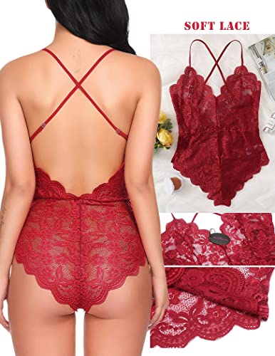 Red lace teddy lingerie bodysuit, size X-Large