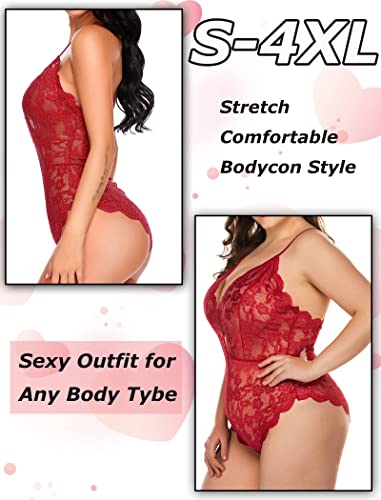 Red lace teddy lingerie bodysuit, size X-Large