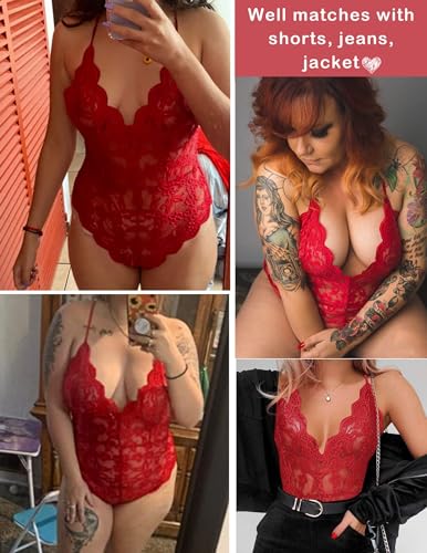 Red lace teddy lingerie bodysuit, size X-Large