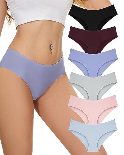 Sunm Boutique Seamless Underwear for Women Cheeky Panties No Show Underwear Invisible Breathable Stretch Bikini Panties 6 Pack