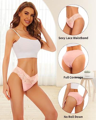Sunm Boutique Seamless Underwear for Women Lace Panties No Show Bikini Underwear Sexy Cute Cheeky Hipster Stretch High Cut 6 Pack