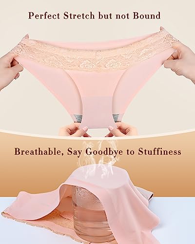 Sunm Boutique Seamless Underwear for Women Lace Panties No Show Bikini Underwear Sexy Cute Cheeky Hipster Stretch High Cut 6 Pack