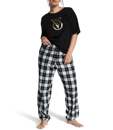 Flannel Jogger Teejama PJ Set for Women, Black