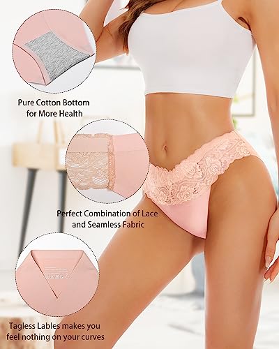 Sunm Boutique Seamless Underwear for Women Lace Panties No Show Bikini Underwear Sexy Cute Cheeky Hipster Stretch High Cut 6 Pack