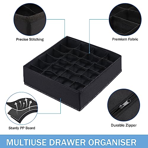 Black Foldable Drawer Organizer for Lingerie, Socks, Ties