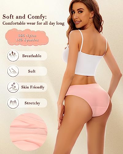 Sunm Boutique Seamless Underwear for Women Lace Panties No Show Bikini Underwear Sexy Cute Cheeky Hipster Stretch High Cut 6 Pack