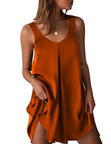 Ekouaer V Neck Satin Nightgown in Chocolate