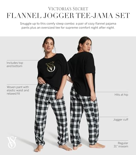 Flannel Jogger Teejama PJ Set for Women, Black