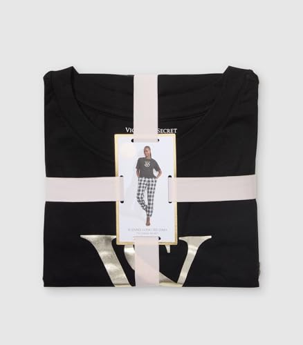 Flannel Jogger Teejama PJ Set for Women, Black