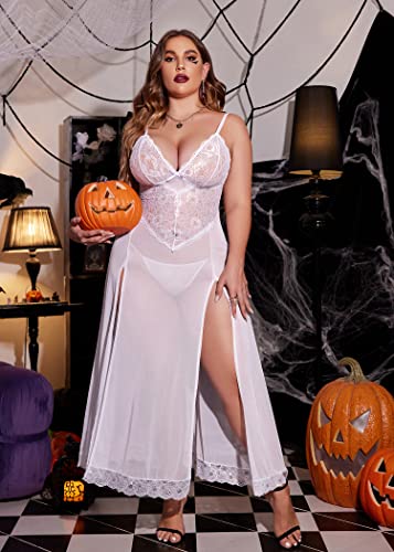 Avidlove White Mesh Negligee Teddy Nightie Women 4XL
