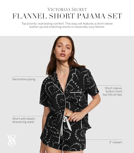 Victoria's Secret Flannel Short Pajama Set, Black, Size M
