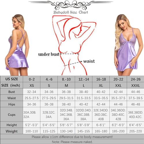 Violet Satin Nightdress with Deep V Neck, Spaghetti Strap