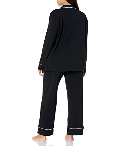 Amazon Essentials Women's Cotton Modal Long-Sleeve Shirt and Full-Length Bottom Pajama Set (Available in Plus Size), Black, Large