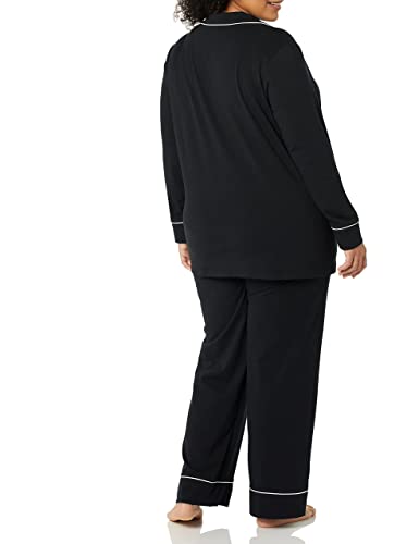 Amazon Essentials Women's Cotton Modal Long-Sleeve Shirt and Full-Length Bottom Pajama Set (Available in Plus Size), Black, Large