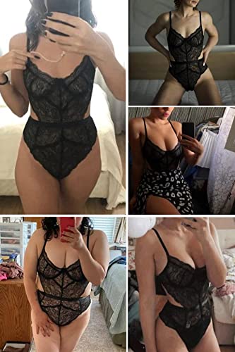 Black Lace Teddy Bodysuit for Women