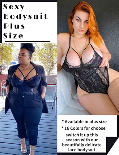 Aranmei Lingerie for Women Sexy Eyelash Lace bodysuit Snap Crotch Teddy Lingerie