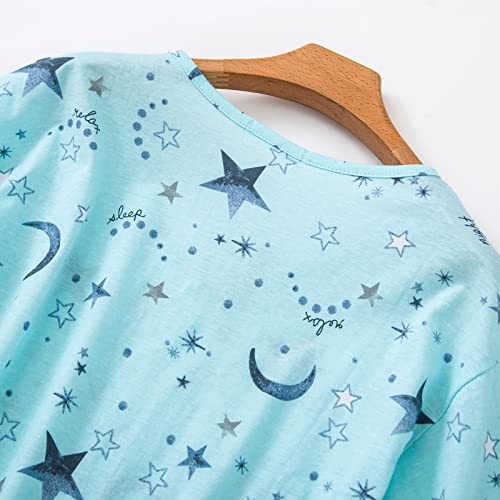 Women Short Sleeve Pajama Set Tops with Capri Pants Cartoon Print Sleep Shirt Two Piece Sleepwear Pj Set Green Star L
