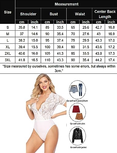 Avidlove Womens Shapewear Bodysuit Sexy Short Sleeve Bodysuit Snap Crotch Clubwear Tops White L