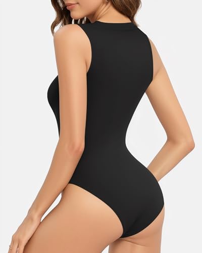 MANGOPOP Sleeveless Bodysuits for Women Crew Neck Sexy Sleeveless Body Suit Tank Bodysuit Tops