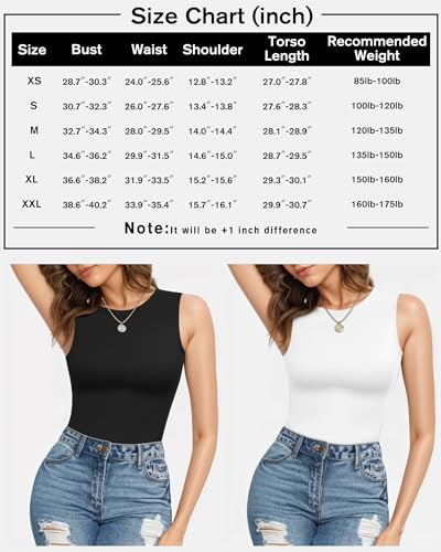 MANGOPOP Sleeveless Bodysuits for Women Crew Neck Sexy Sleeveless Body Suit Tank Bodysuit Tops