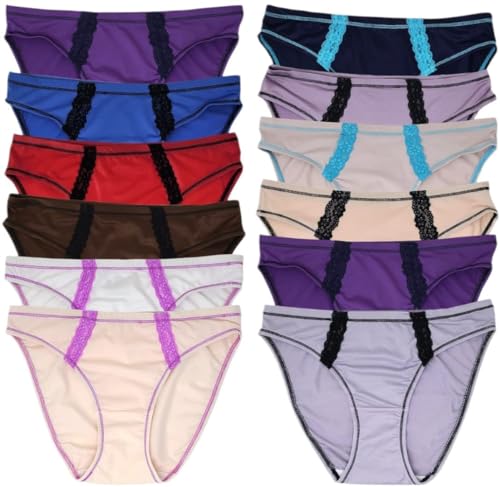 Sexy Basics Women’s 12 Pack Bikini Brief Panties | Ultra-Soft & Silky Nylon -Spandex Stretch Underwear