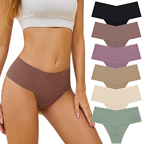 Jaywan Women High Waisted Seamless Thong 6 Pack