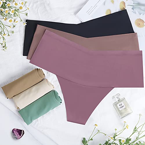 Jaywan Women High Waisted Seamless Thong 6 Pack