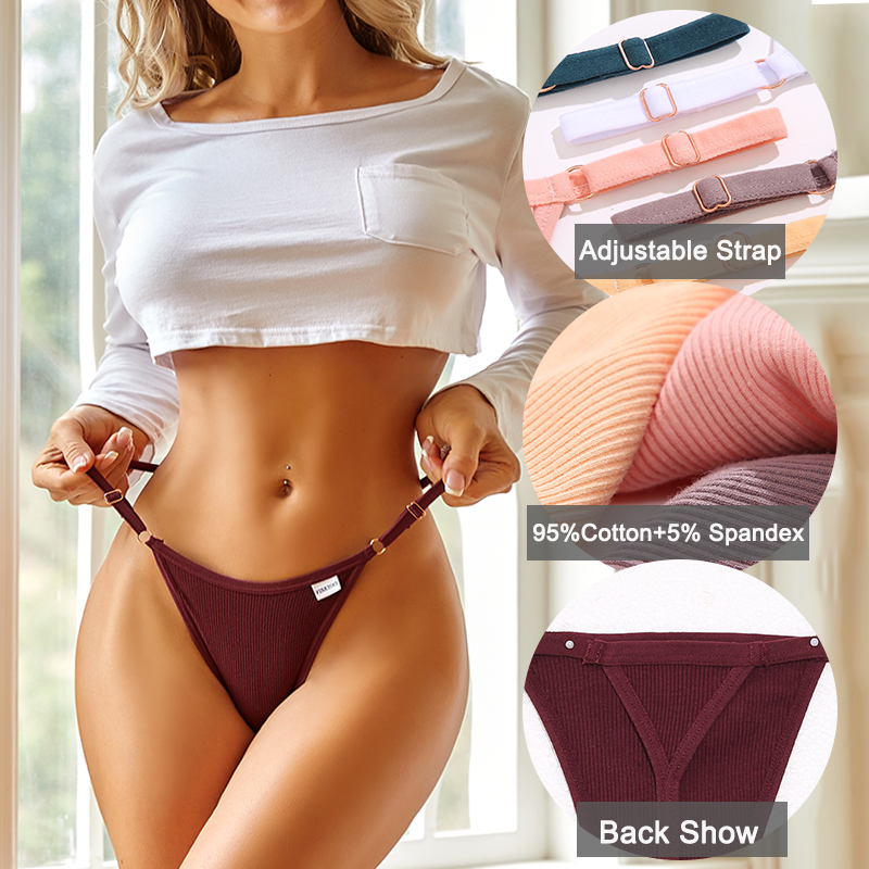 Sexy Cotton G-String Panties with Adjustable Strap 4-pack