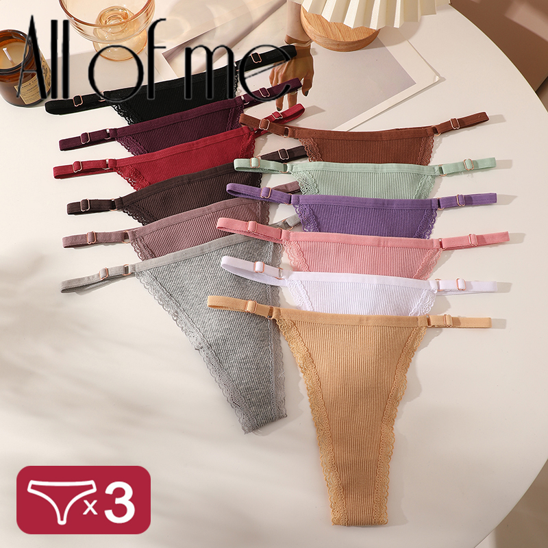 Cotton Lace G-String Thongs - 3 Pack Panties