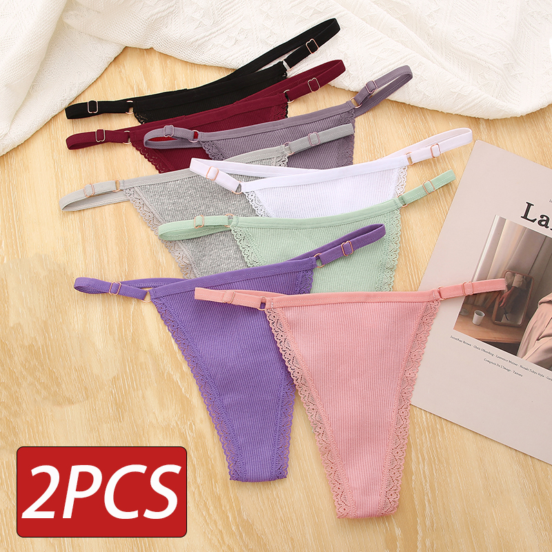 2PCS Lace Cotton Women's Sexy Thong Set S-XL