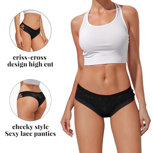 Svmer Women Lace Cheeky Bikini Panties 4 Pack