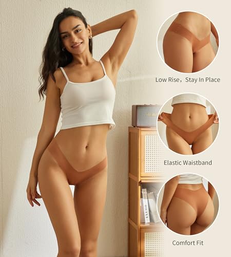 Beafulrab Women Seamless Underwear Soft No Show Stretch Bikini Invisibles Hipster V Cut Panties 6 pack Black(P2,M)