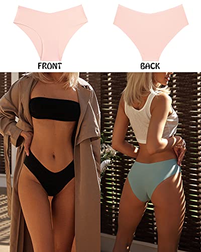 ROSYCORAL Women’s Seamless Underwear Soft Stretch Briefs Invisibles Hipster V Cut cheeky No Show Bikini Panties 5 pack XS-L (L)
