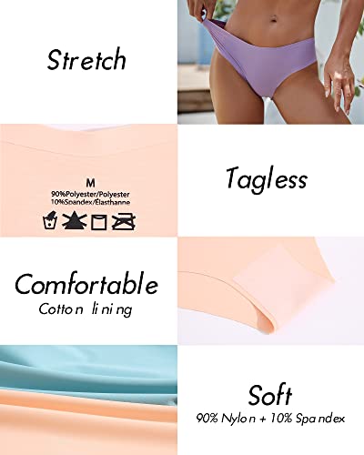 ROSYCORAL Women’s Seamless Underwear Soft Stretch Briefs Invisibles Hipster V Cut cheeky No Show Bikini Panties 5 pack XS-L (L)