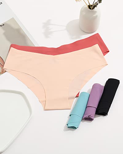 ROSYCORAL Women’s Seamless Underwear Soft Stretch Briefs Invisibles Hipster V Cut cheeky No Show Bikini Panties 5 pack XS-L (L)