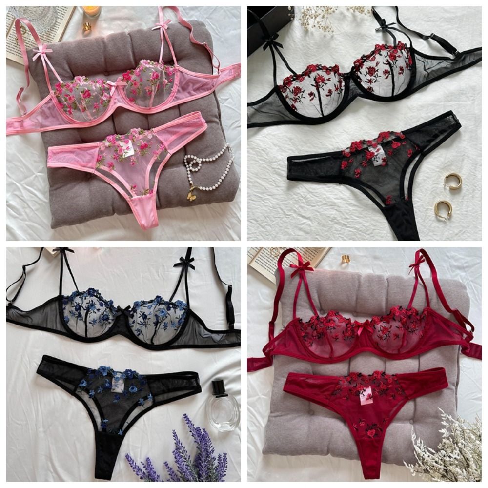 Breathable Floral Embroidery Lingerie Set - Sexy & Romantic