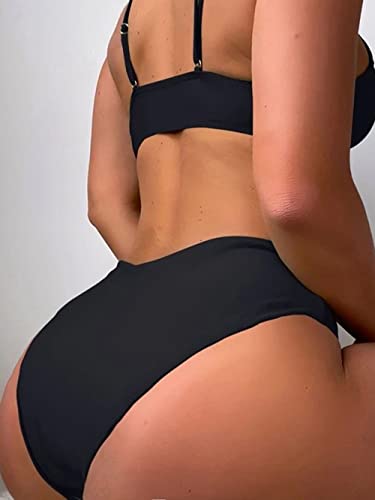 YELAIVP Women's V Cut Black High Waist Bikini