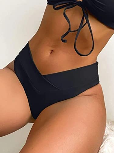 YELAIVP Women's V Cut Black High Waist Bikini