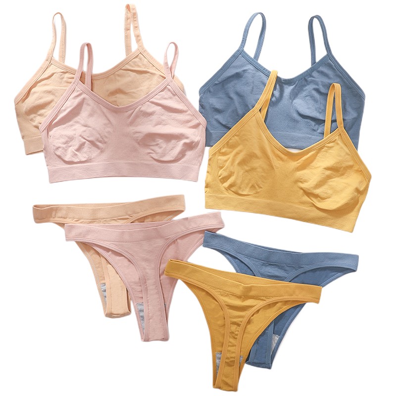Seamless Bra Set with Low Waist Thongs & Bralette