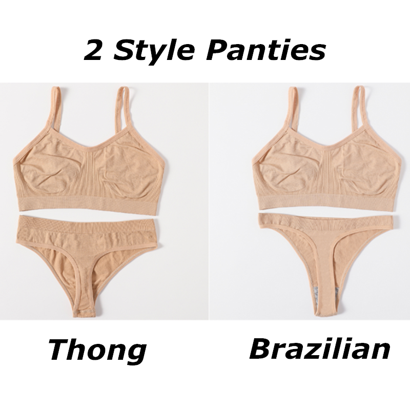 Seamless Bra Set with Low Waist Thongs & Bralette