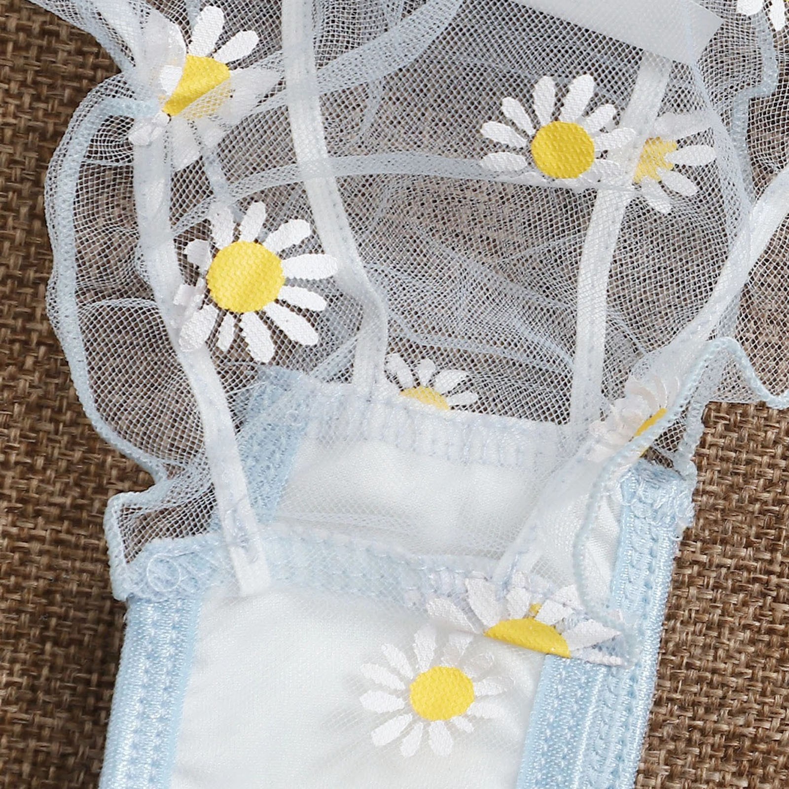 Women's Lace Bra and Thong Set with Embroidery