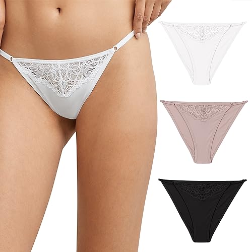 Maidenform Women's M Adjustable String Bikini Underwear, No-Show Panties, Multi-Way Straps, 3-Pack
