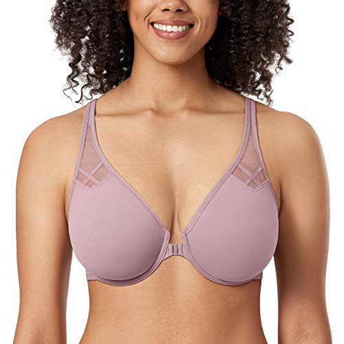 DELIMIRA Women's Racerback Front Closure Plus Size Seamless Comfort Underwire Bra Mauve Shadows 42C
