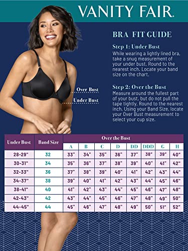 Vanity Fair Womens Full Coverage Beauty Back Smoothing Bra, 4-way Stretch Fabric, Lightly Lined Cups Up To Dd Bra, Underwire - White, 36C US