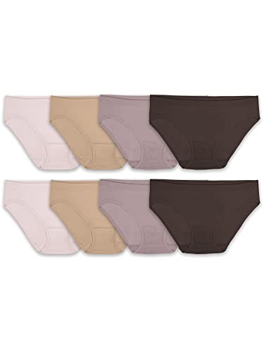 Fruit of the Loom Women's No Show Seamless Underwear, Amazing Stretch & No Panty Lines, Available in Plus Size, Bikini-8 Pack-Assorted Neutrals, 6