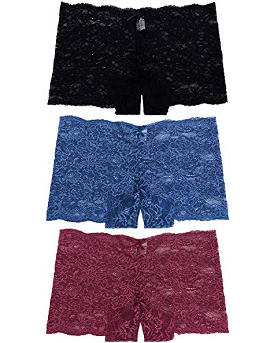 3-Pack Lace Boyshort Panties for Women in Regular & Plus Sizes