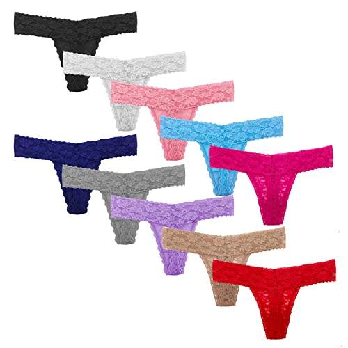 Lace Cotton Thongs Panties Assorted Colors 10-Pack