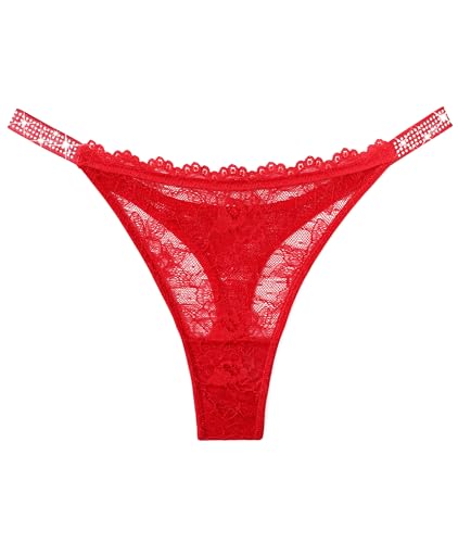 Red Lace Rhinestone Thong T-Back Plus Size Panties
