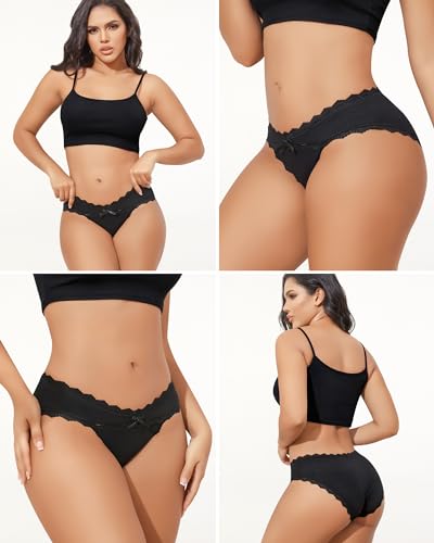 LEVAO 6 Pack Lace Black Cotton Women Underwear